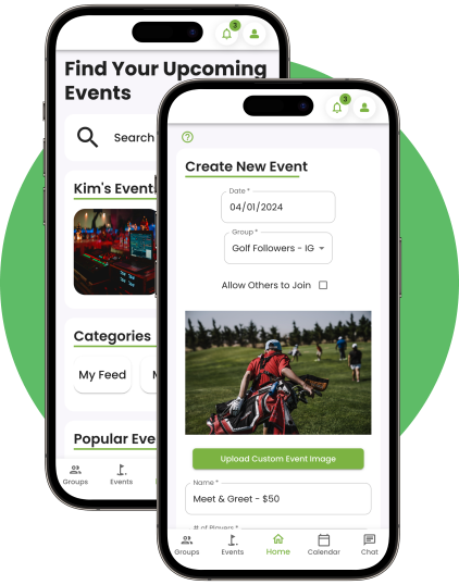 Example of golf group in the application over green background